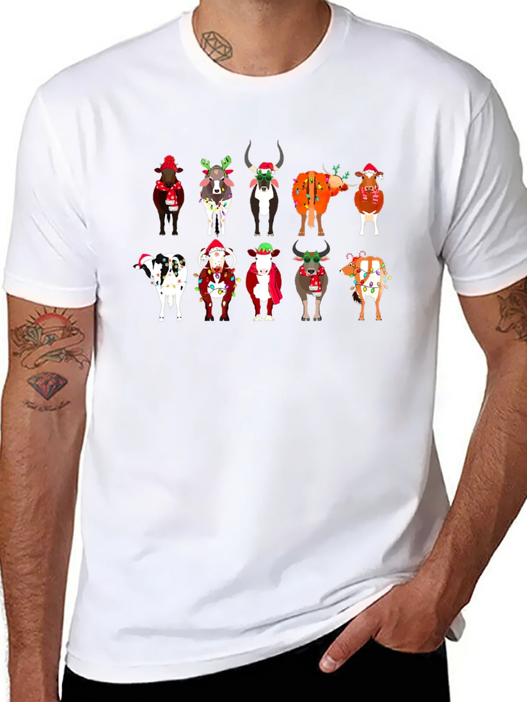 Festive Christmas Cows Black T-Shirt product image 7