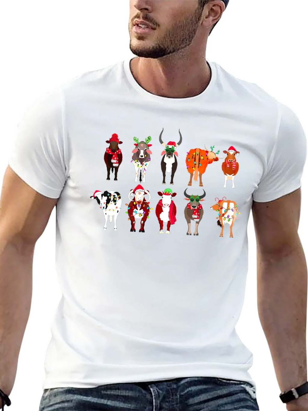 Festive Christmas Cows Black T-Shirt product image 12