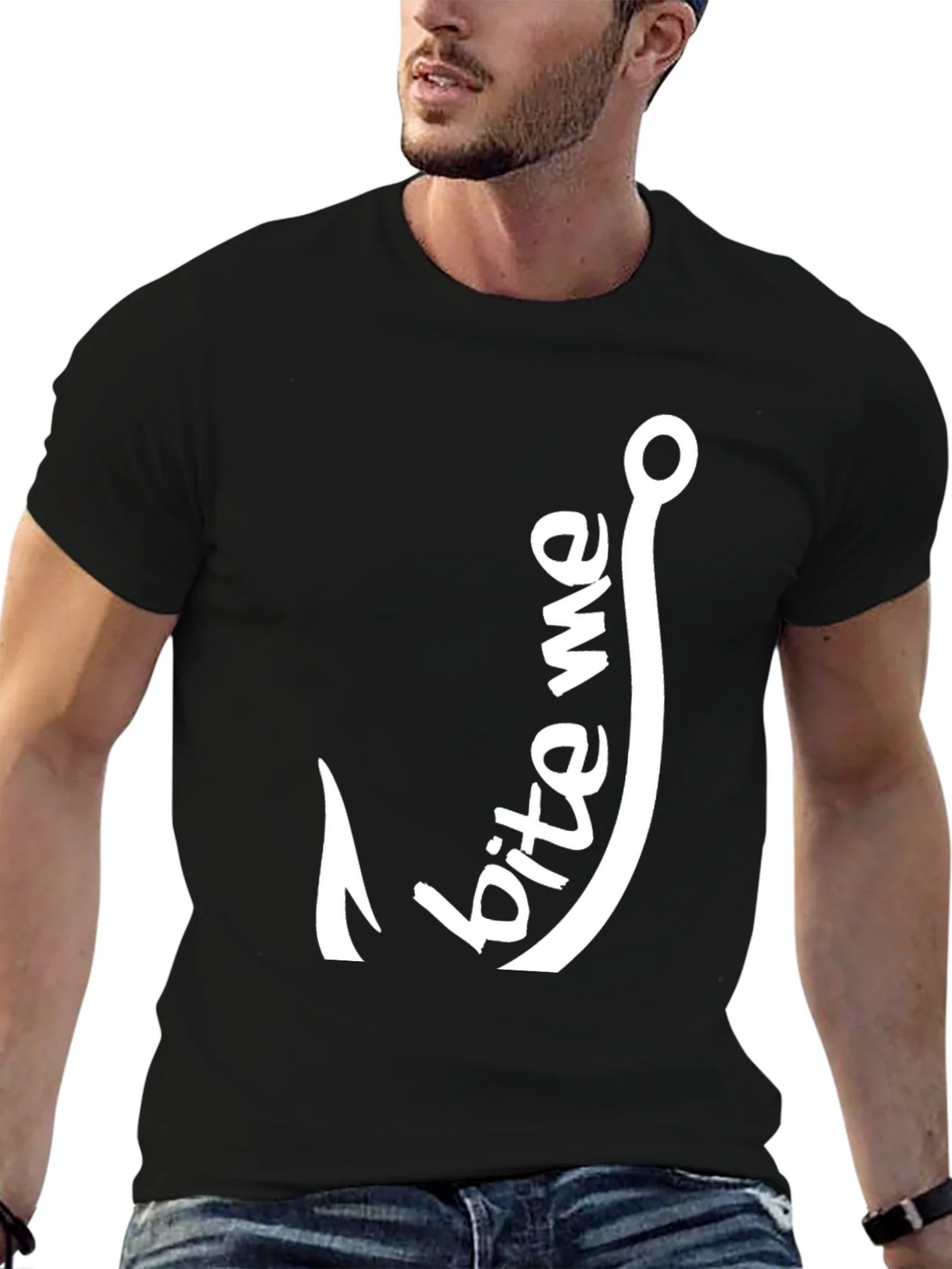 Bite Me Fishing Hook Graphic Tee - Black product image 5