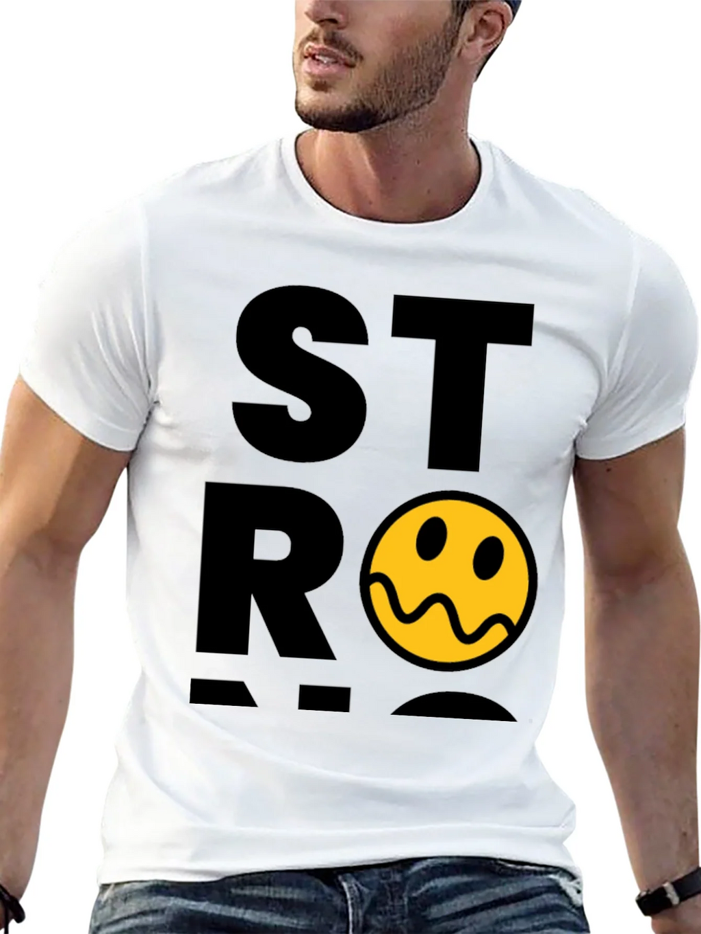 Stylish Black T-Shirt with Distorted Smiley Graphic product image 12