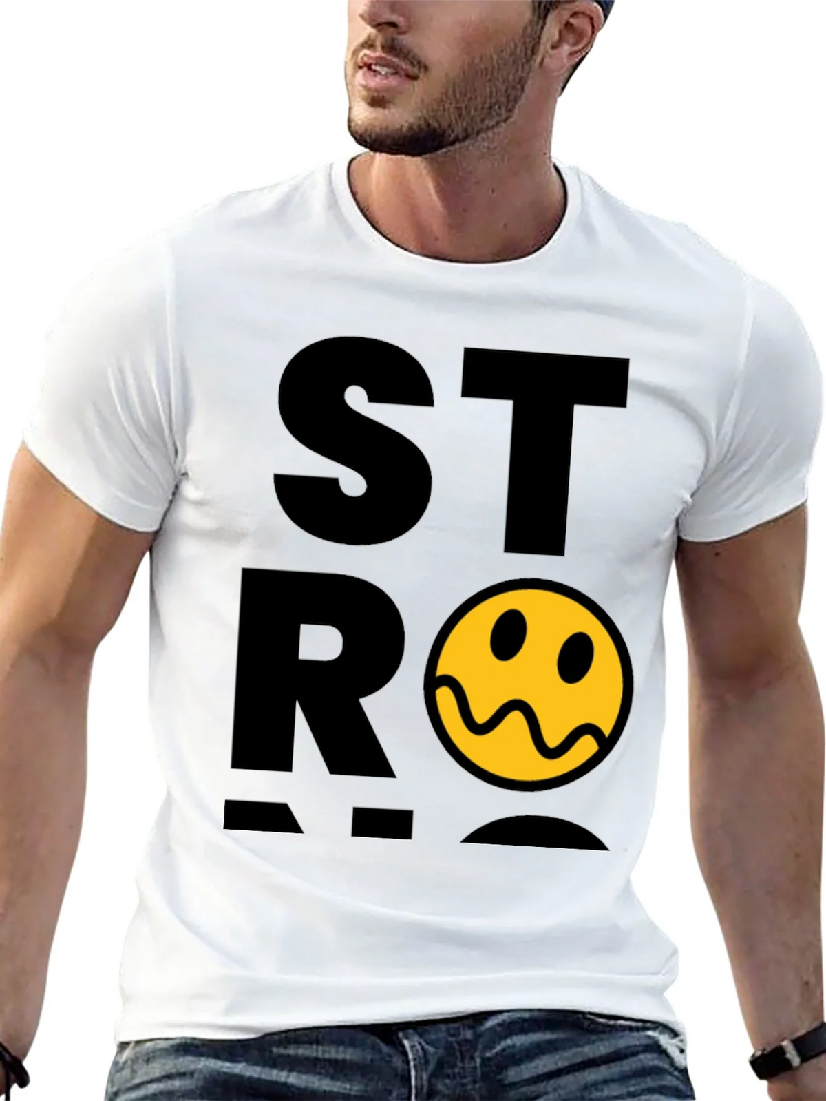 Stylish Black T-Shirt with Distorted Smiley Graphic product image 12