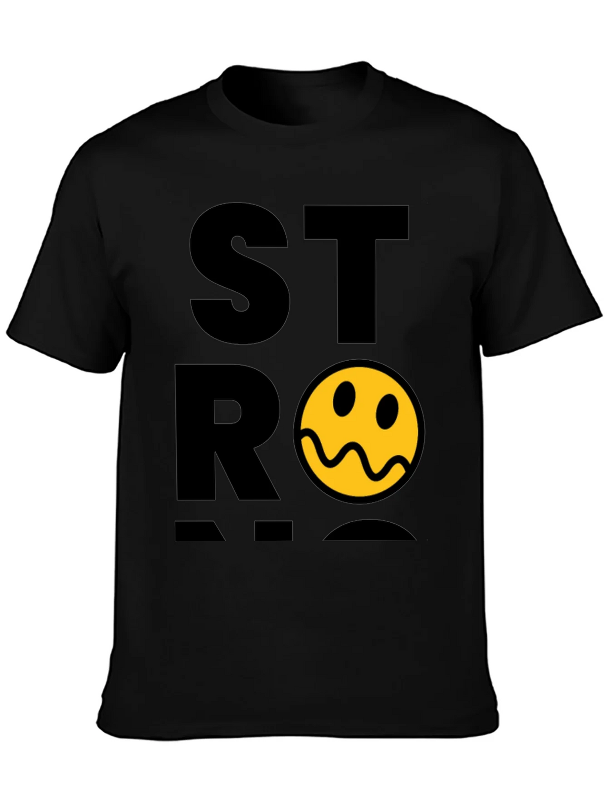 Stylish Black T-Shirt with Distorted Smiley Graphic product image 3