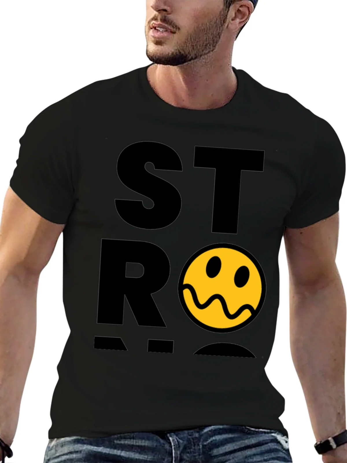 Stylish Black T-Shirt with Distorted Smiley Graphic product image 6