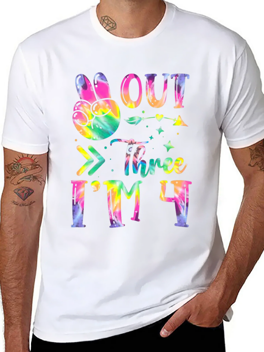 Peace Out Three Im 4 T-Shirt Tie Dye Fourth Birthday product image 2