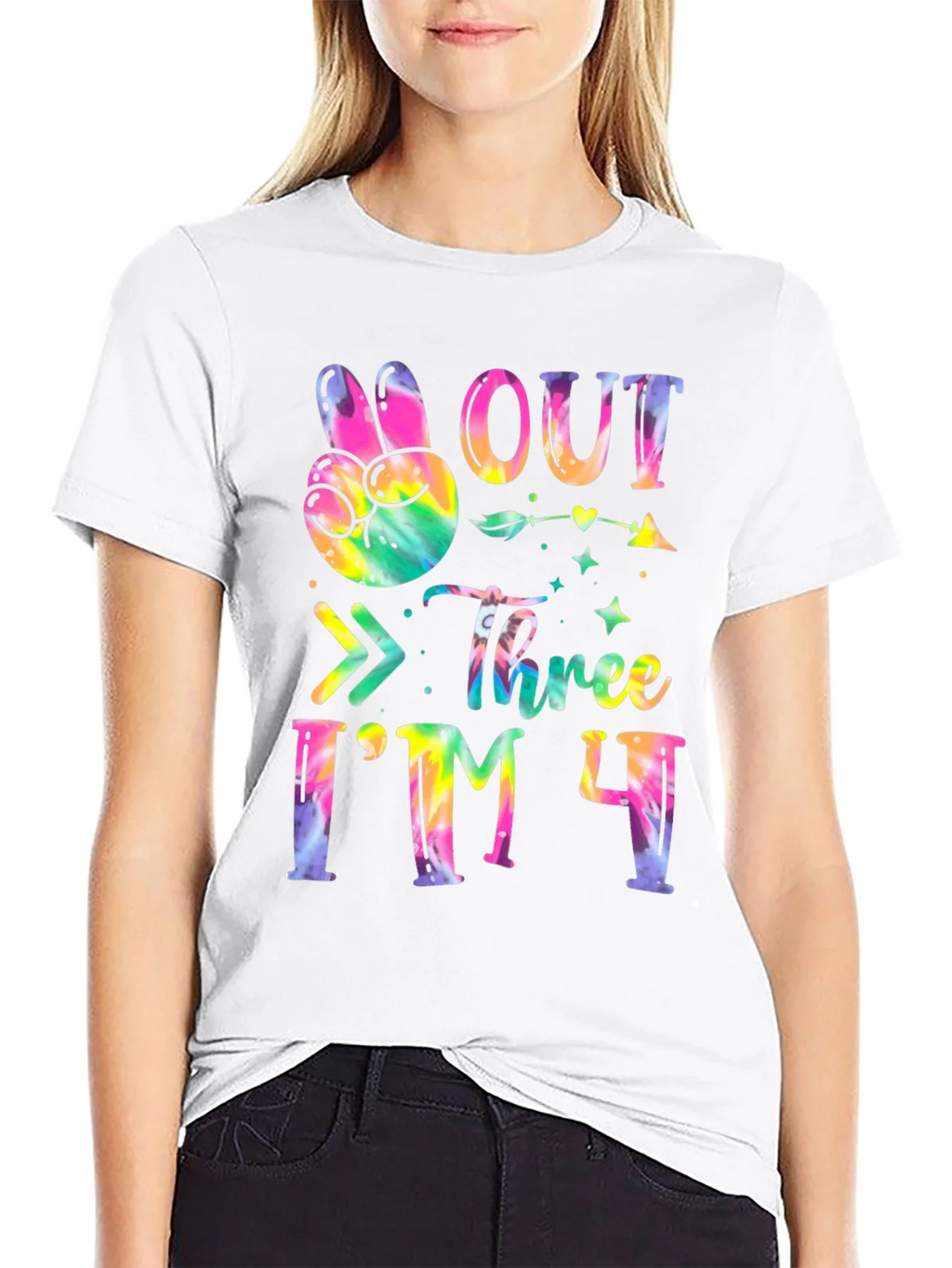 Peace Out Three Im 4 T-Shirt Tie Dye Fourth Birthday product image 3