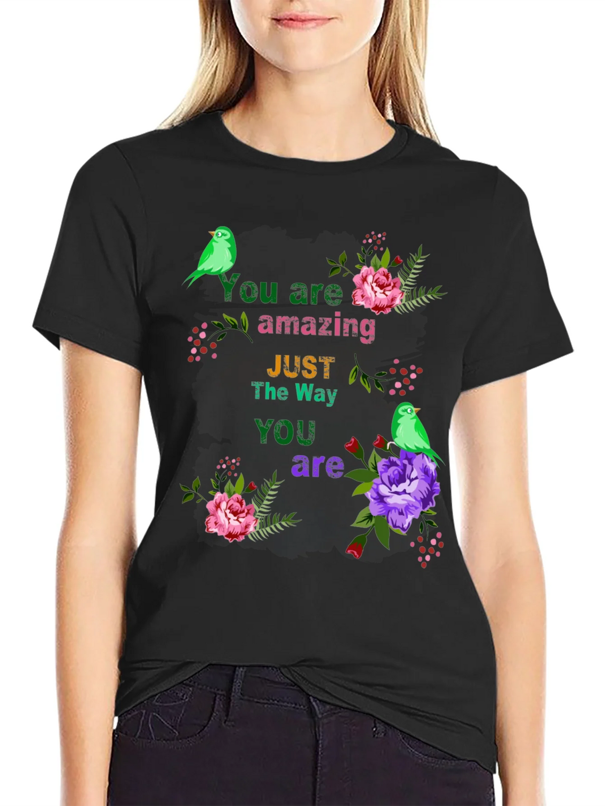 You Are Amazing T-Shirt with Floral Bird Accents product image 2