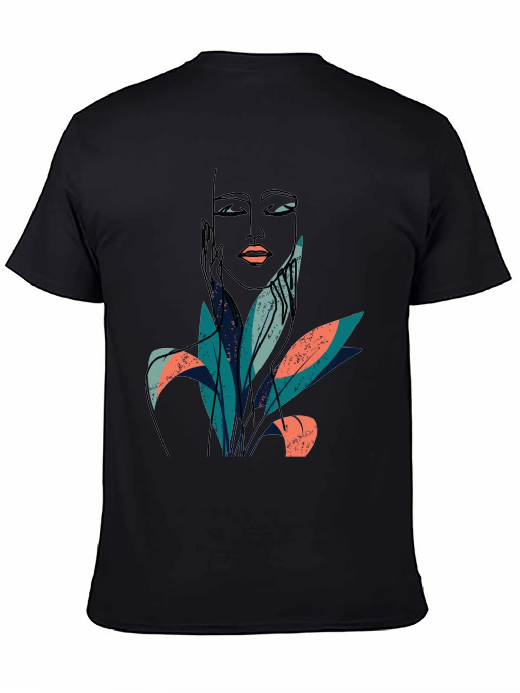 Abstract Face & Foliage Graphic Tee - Unisex Black T-Shirt product image 4