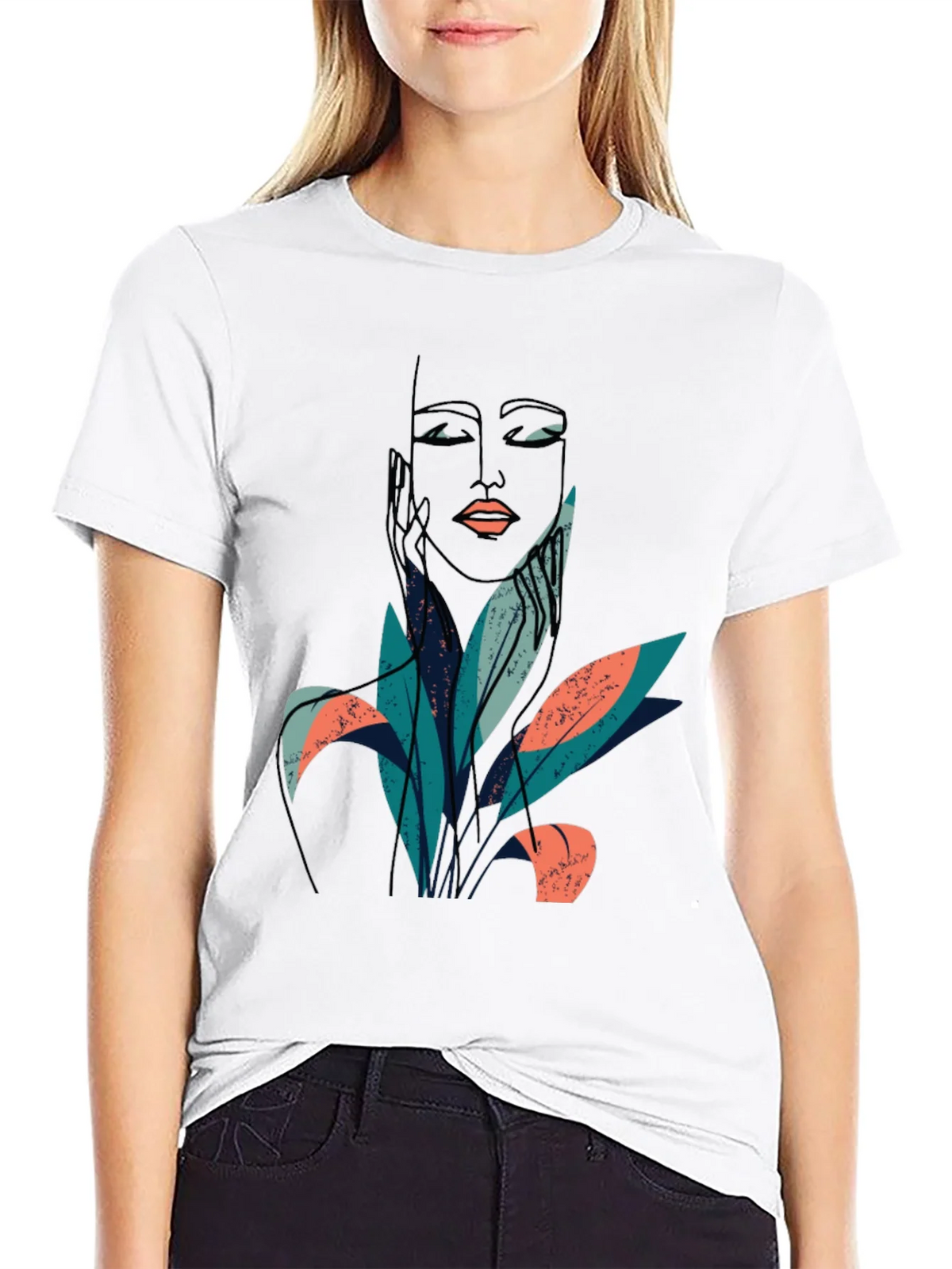 Abstract Face & Foliage Graphic Tee - Unisex Black T-Shirt product image 8