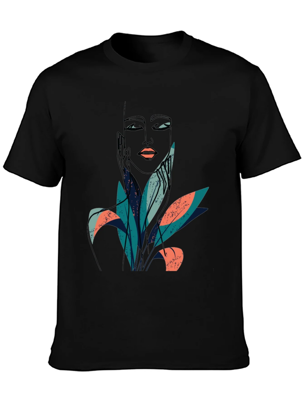 Abstract Face & Foliage Graphic Tee - Unisex Black T-Shirt product image 3
