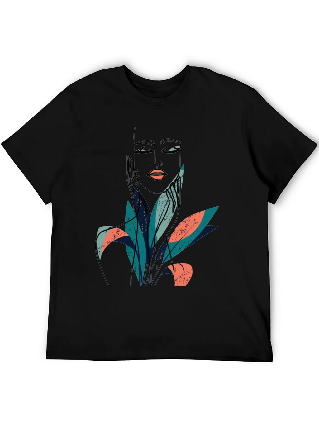 Abstract Face & Foliage Graphic Tee - Unisex Black T-Shirt product image 5