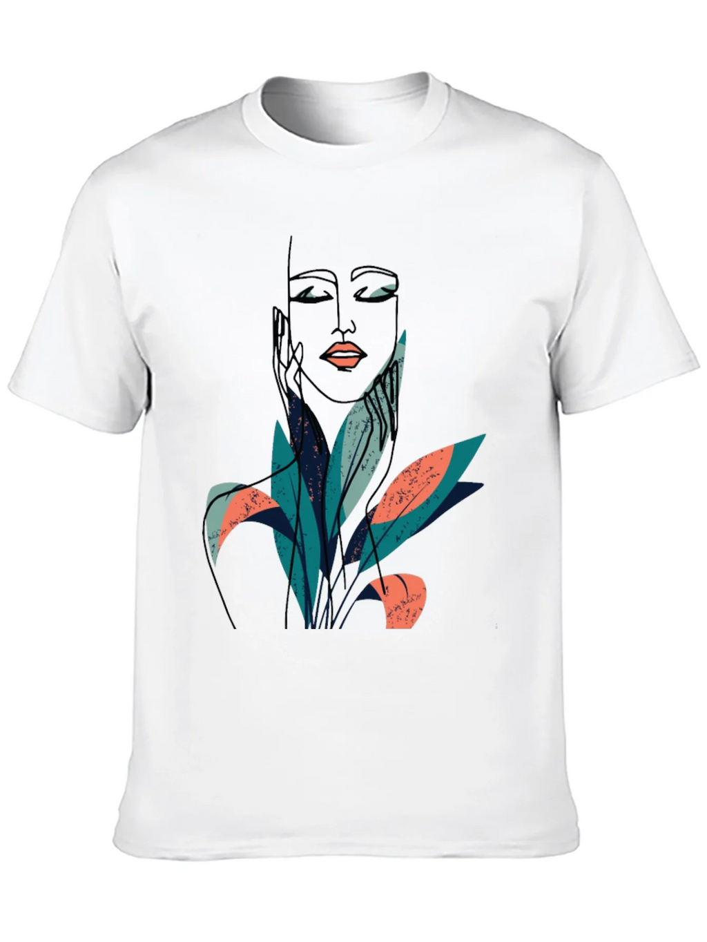 Abstract Face & Foliage Graphic Tee - Unisex Black T-Shirt product image 9