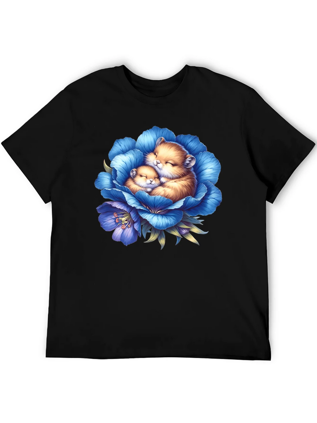 Cute Hamsters in Blue Flower Graphic T-Shirt product image 5