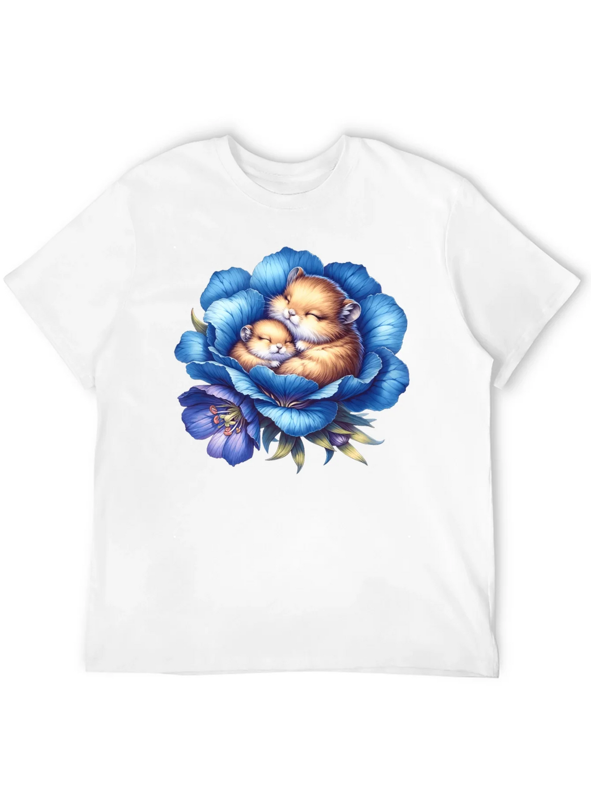 Cute Hamsters in Blue Flower Graphic T-Shirt product image 11