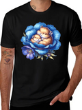 Cute Hamsters in Blue Flower Graphic T-Shirt product image 1