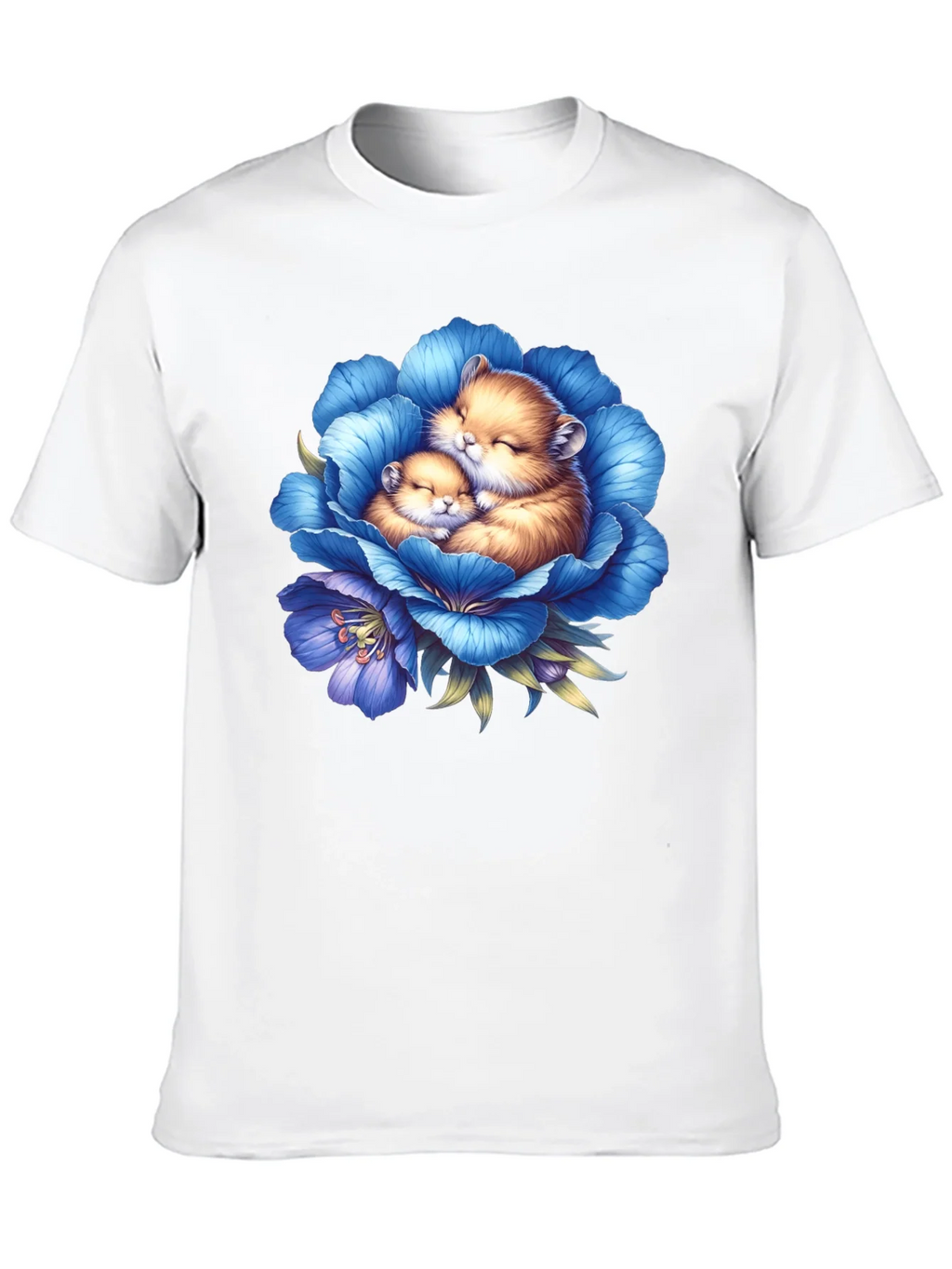 Cute Hamsters in Blue Flower Graphic T-Shirt product image 9