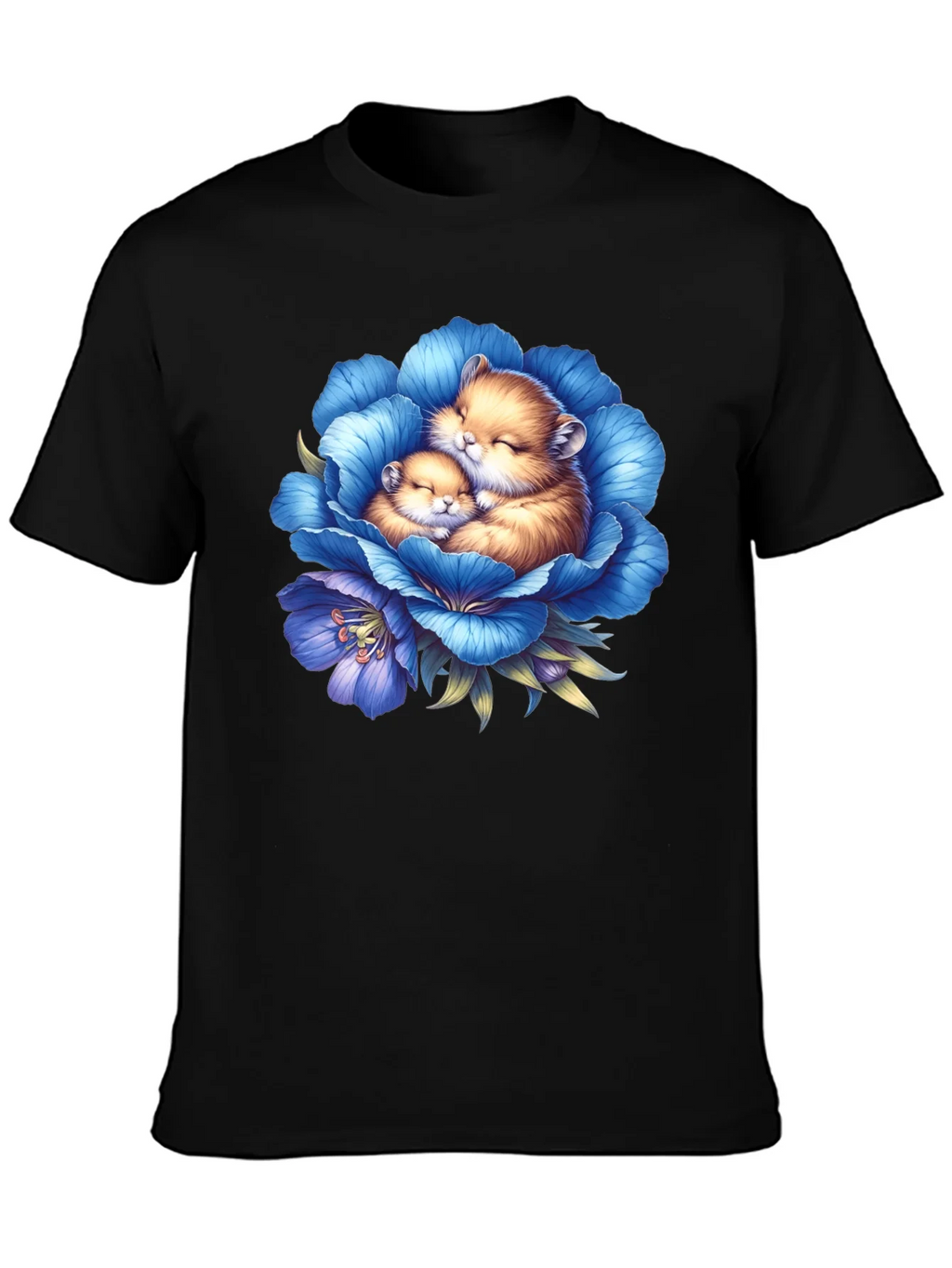 Cute Hamsters in Blue Flower Graphic T-Shirt product image 3
