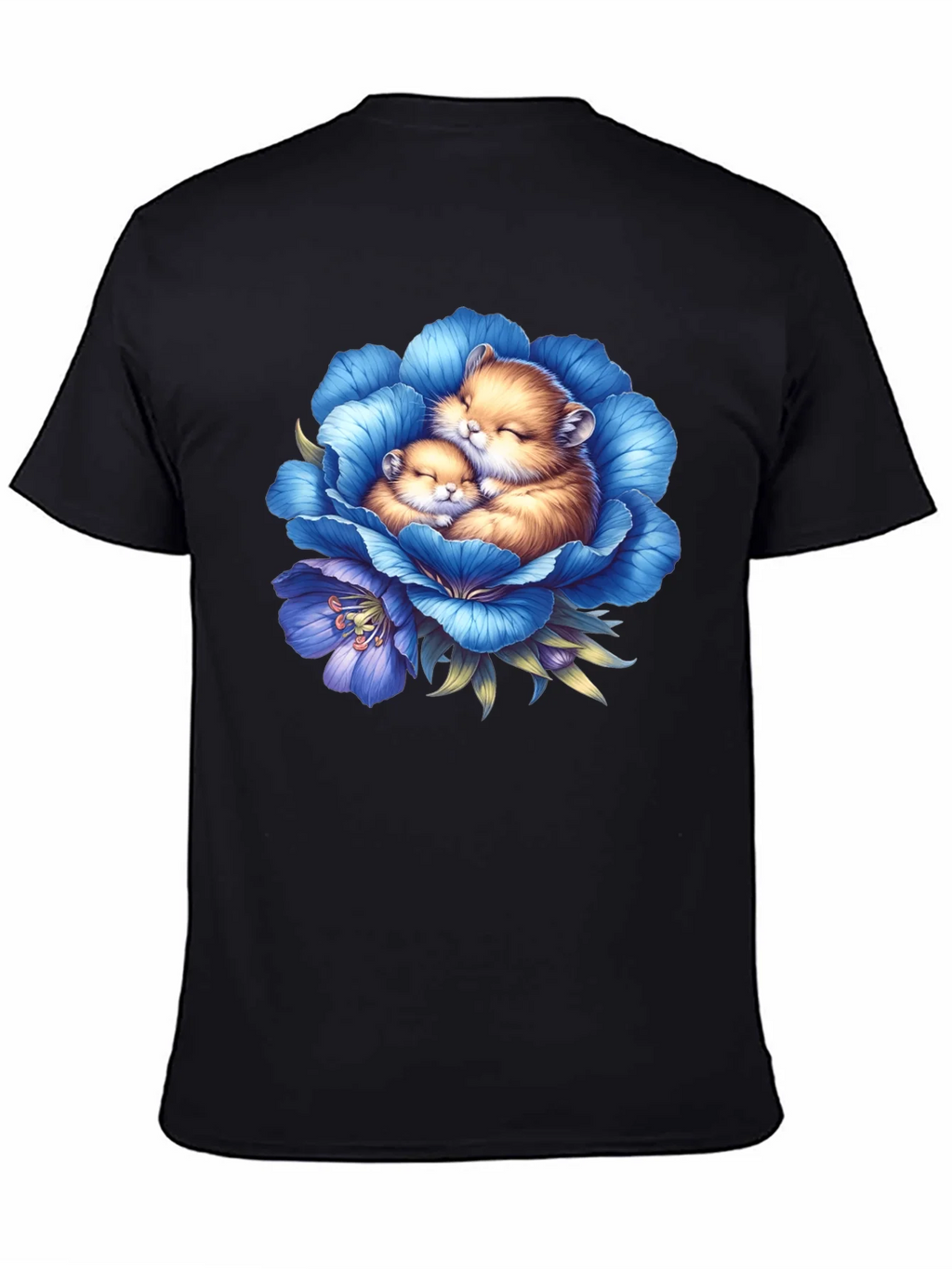 Cute Hamsters in Blue Flower Graphic T-Shirt product image 4