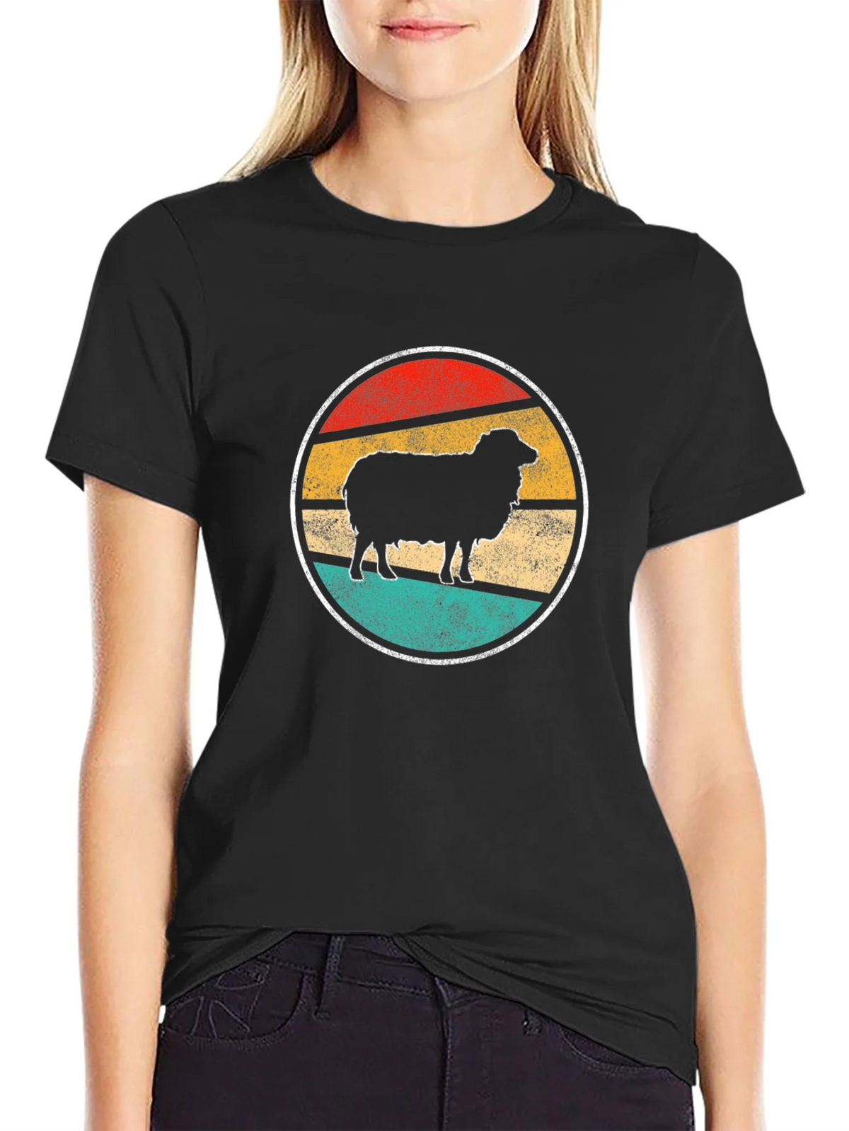 Retro Sheep Graphic Tee - Black Cotton T-Shirt product image 2