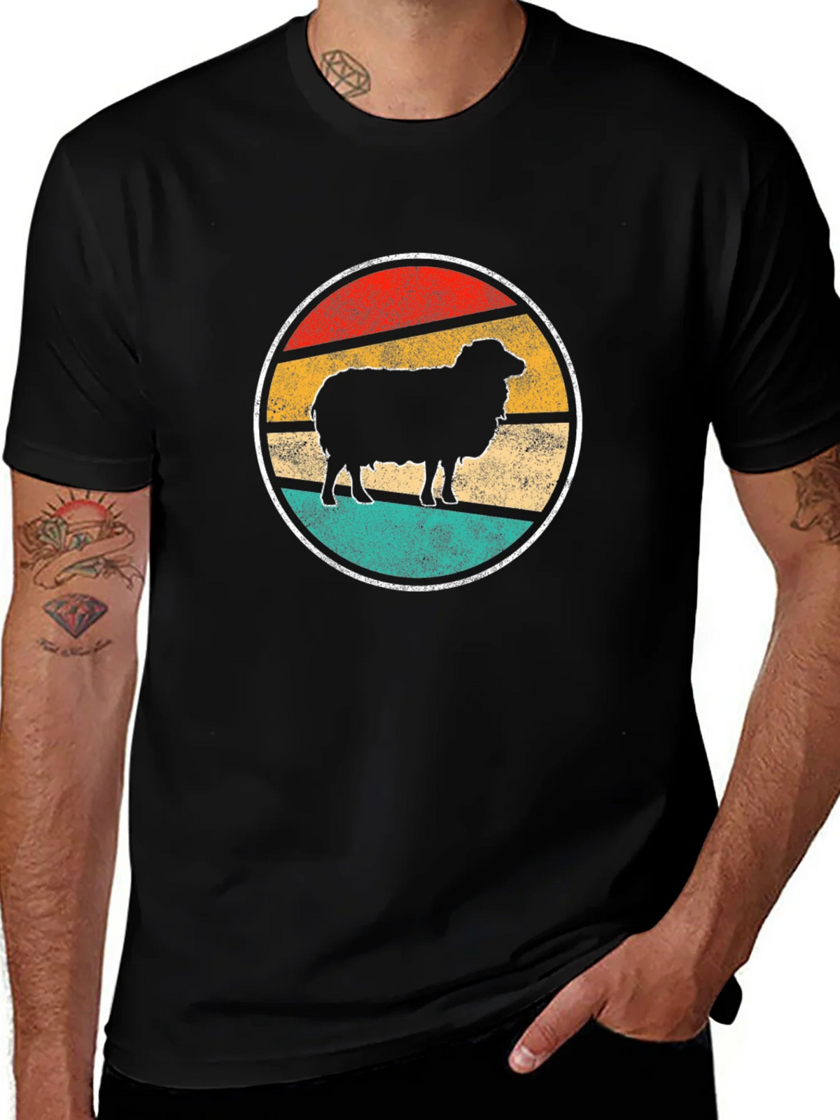 Retro Sheep Graphic Tee - Black Cotton T-Shirt product image 1