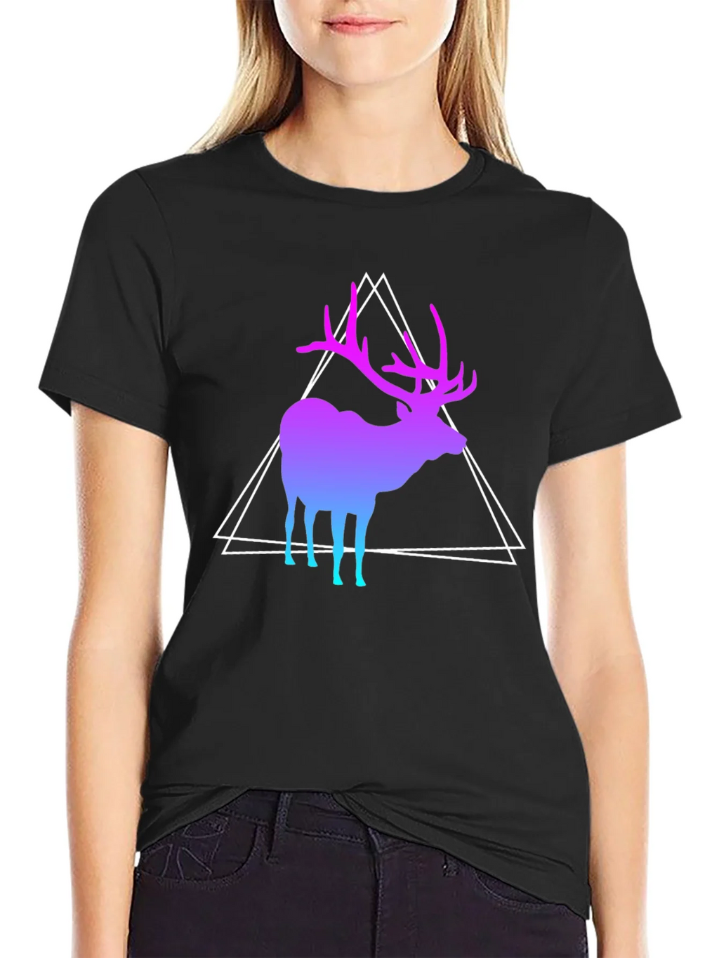 Gradient Deer Graphic Tee - Modern Geometric Design product image 2