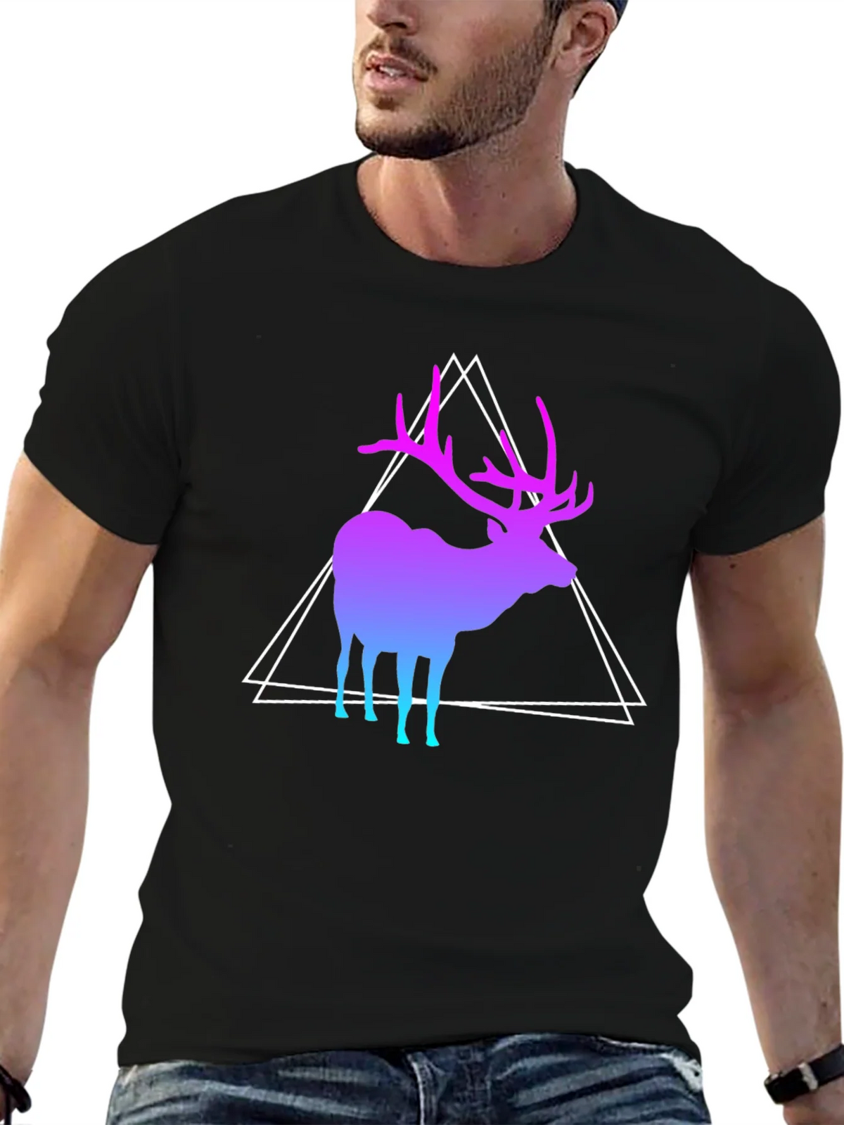 Gradient Deer Graphic Tee - Modern Geometric Design product image 6