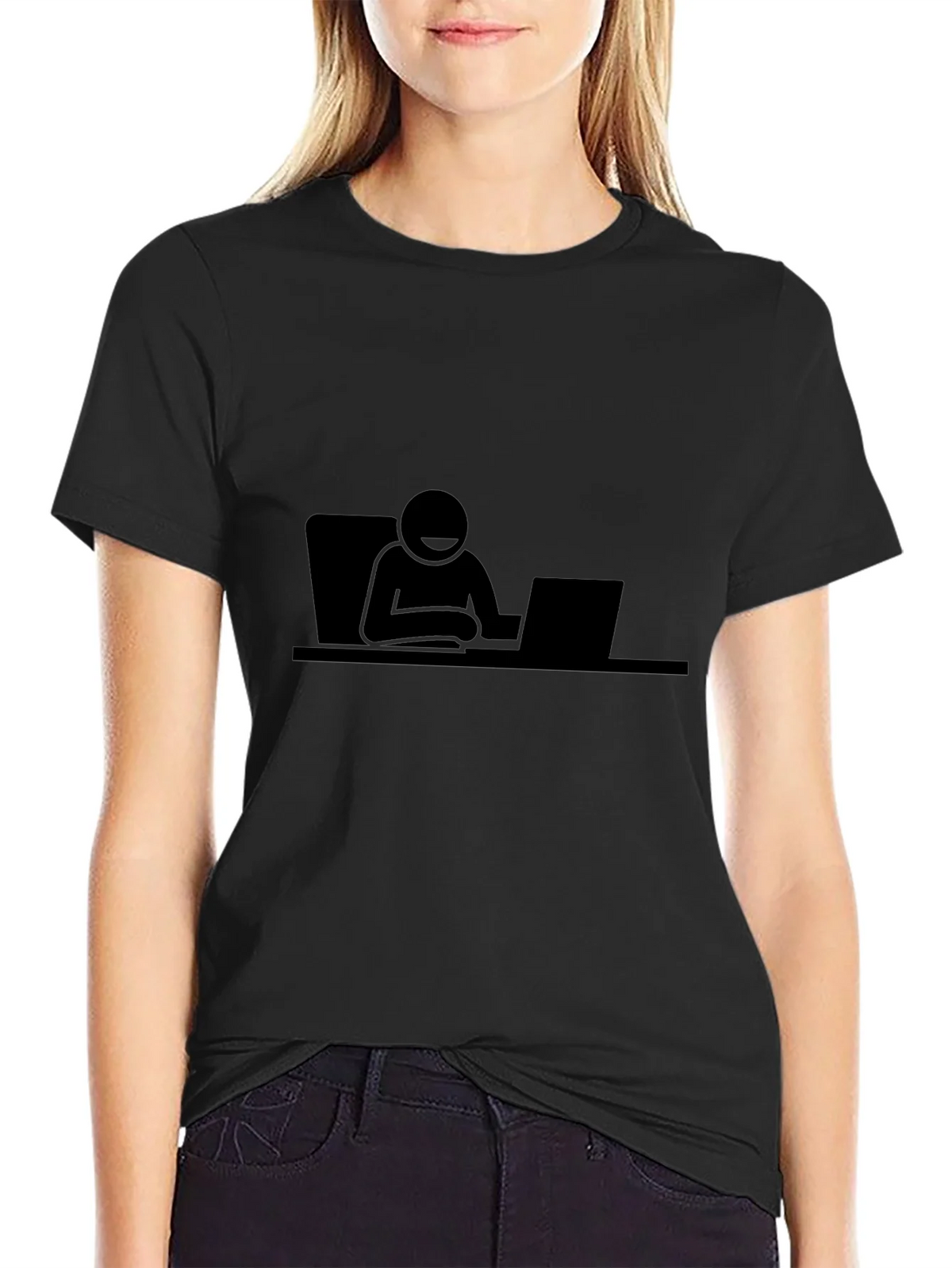 Stick Figure Working on Laptop T-Shirt product image 2