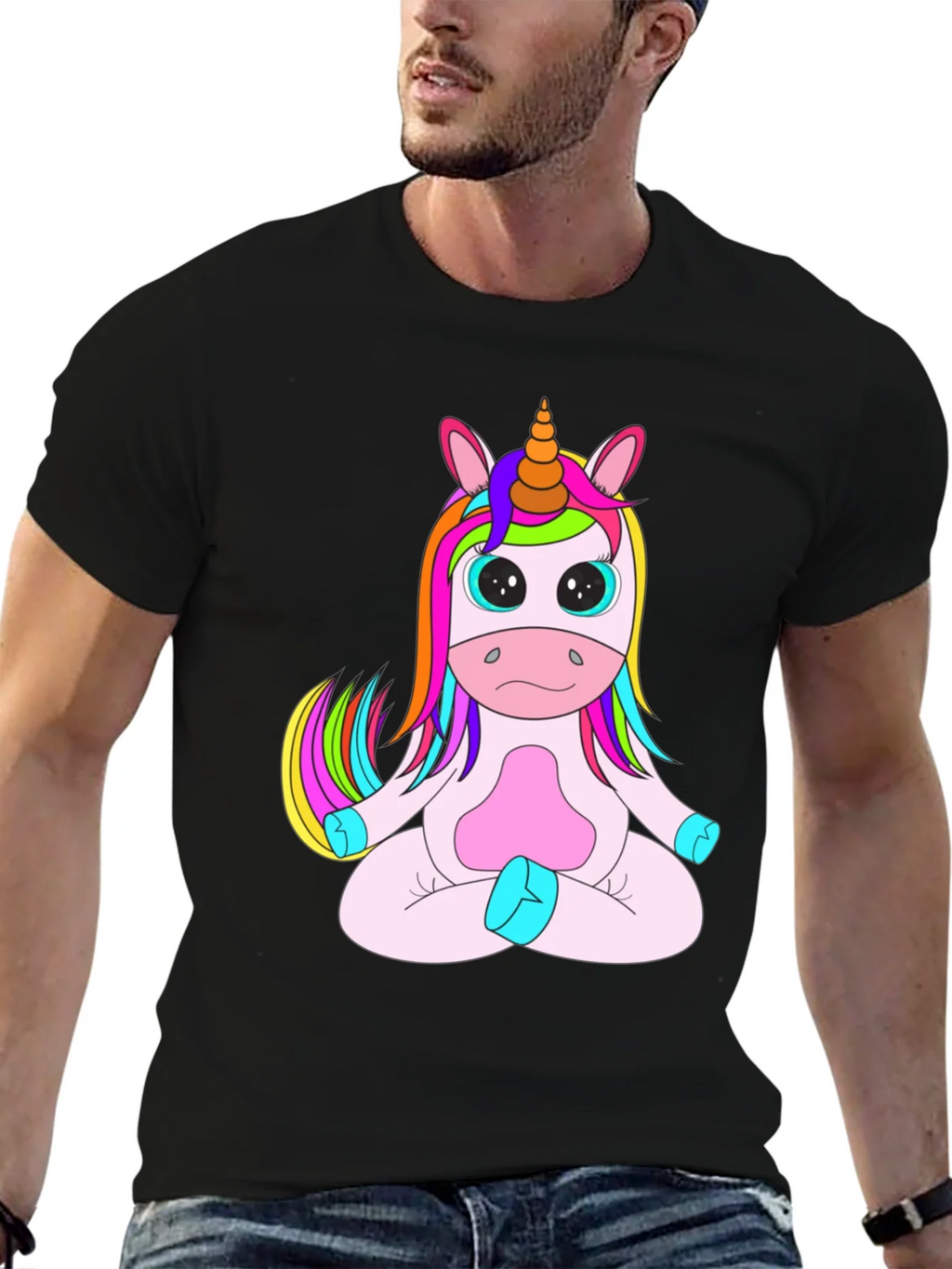 Unicorn Meditation Black T-Shirt product image 6