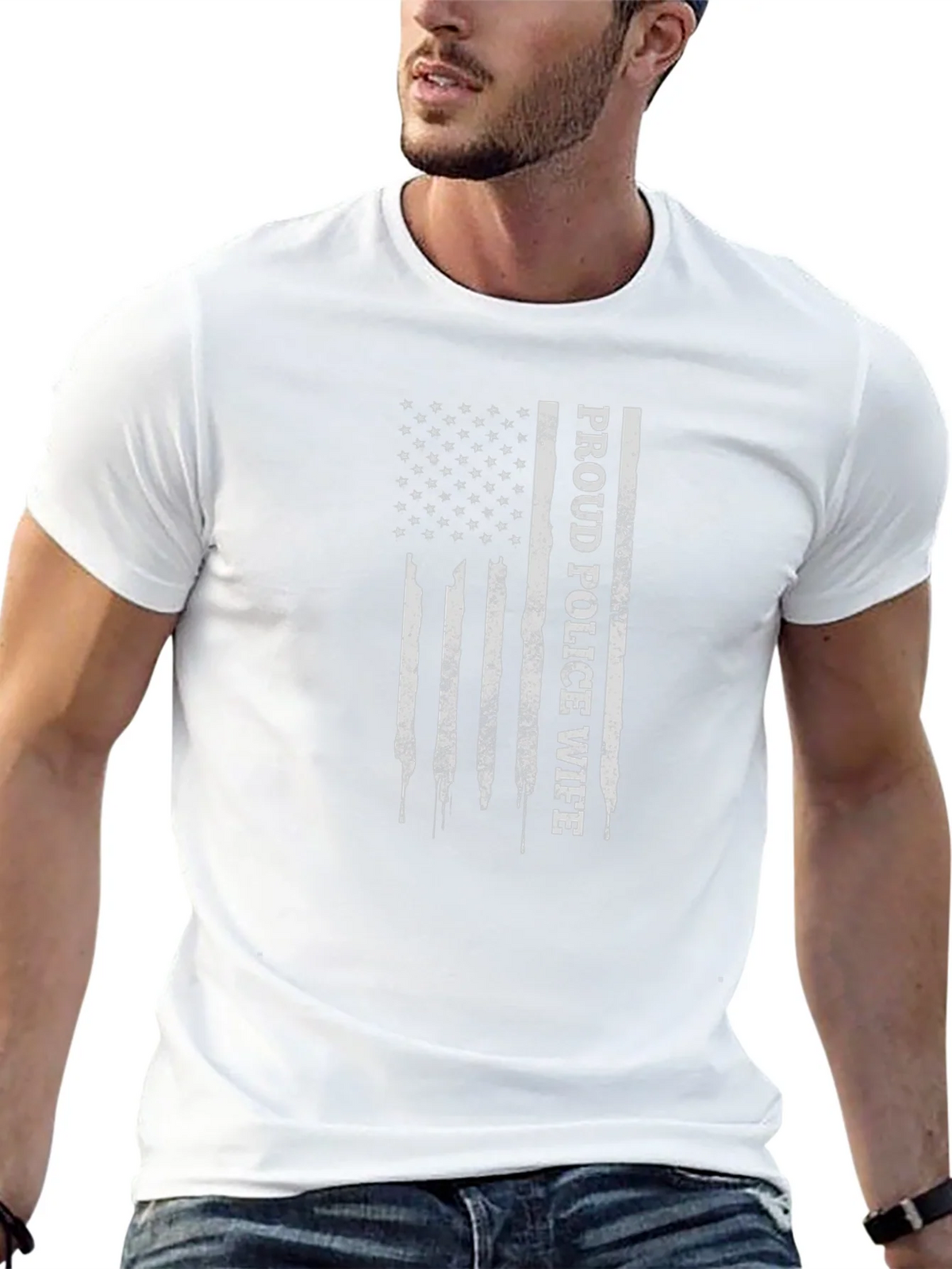 Proud Police Wife Flag Graphic T-Shirt product image 12