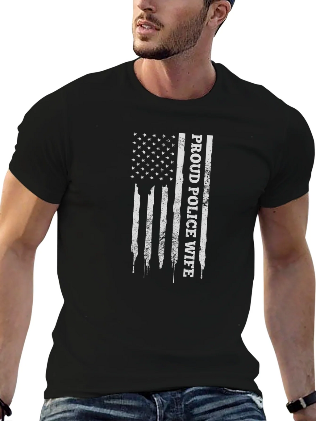 Proud Police Wife Flag Graphic T-Shirt product image 6