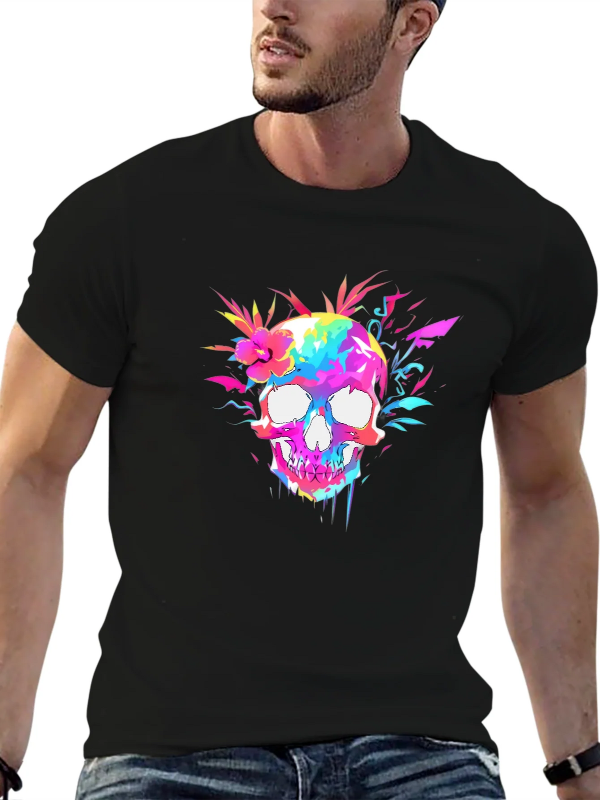 Colorful Skull Graphic Tee - Vibrant & Unique product image 3