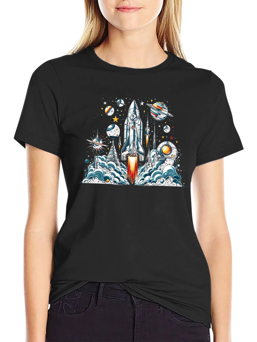 Space Launch T-Shirt - Rocket & Planets Graphic Tee product image 2