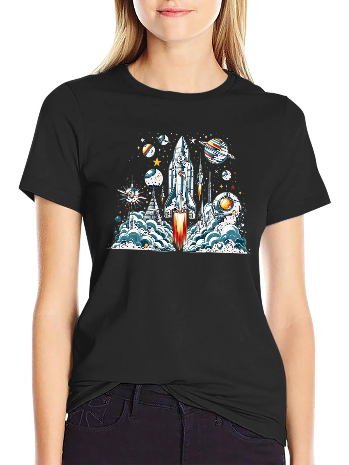 Space Launch T-Shirt - Rocket & Planets Graphic Tee product image 2