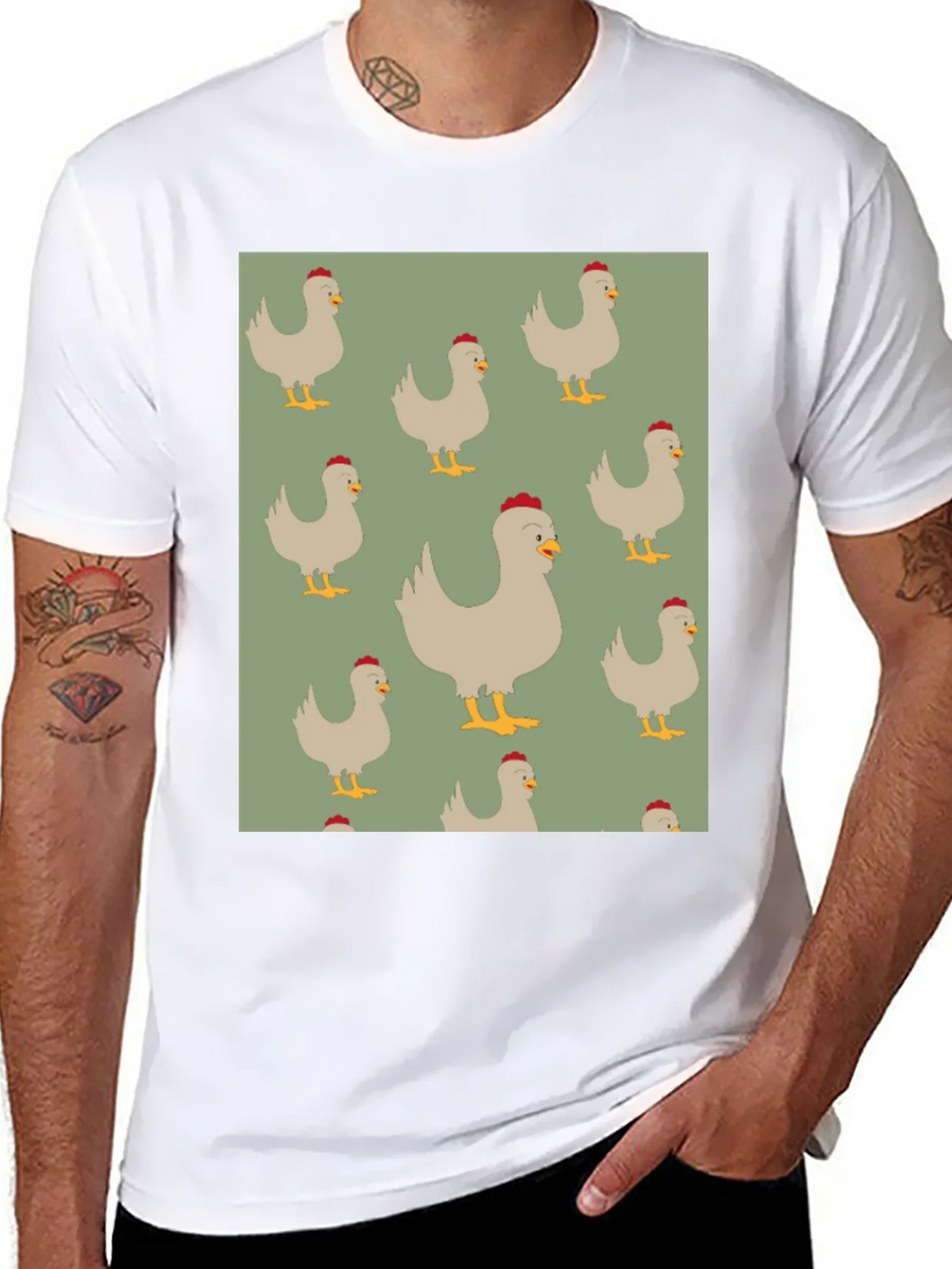 Chicken Pattern Mens Black T-Shirt product image 3