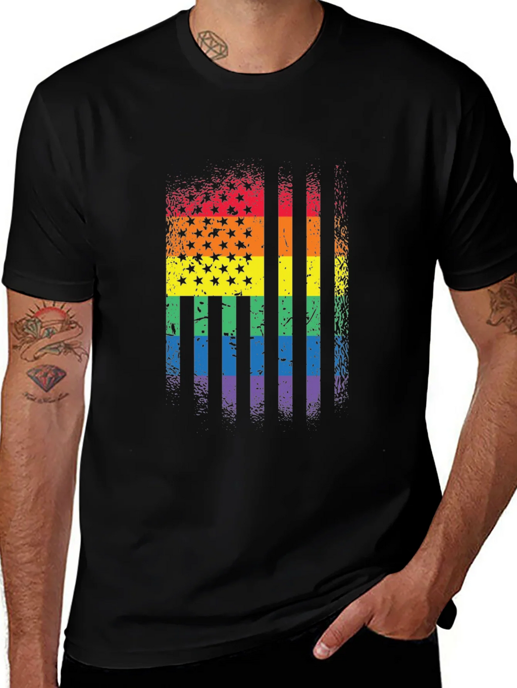 Rainbow Flag Stars Stripes T-Shirt product image 1