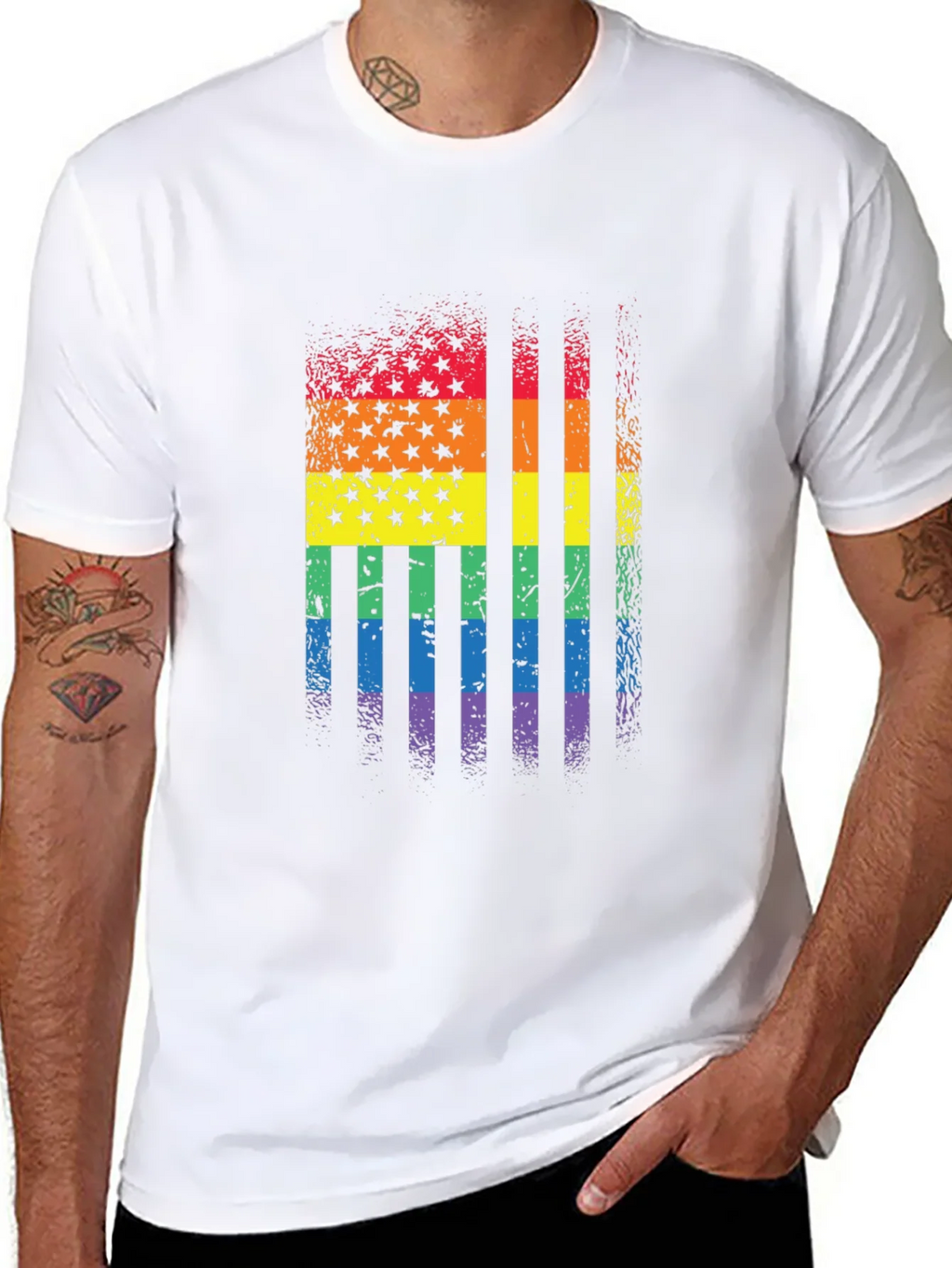 Rainbow Flag Stars Stripes T-Shirt product image 7