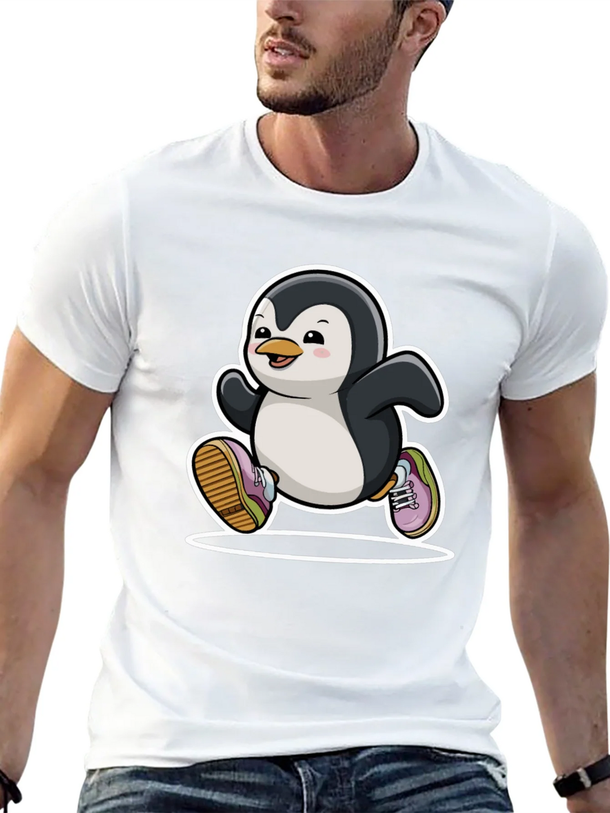 Running Penguin Graphic Tee - Black Cotton Casual Shirt product image 12