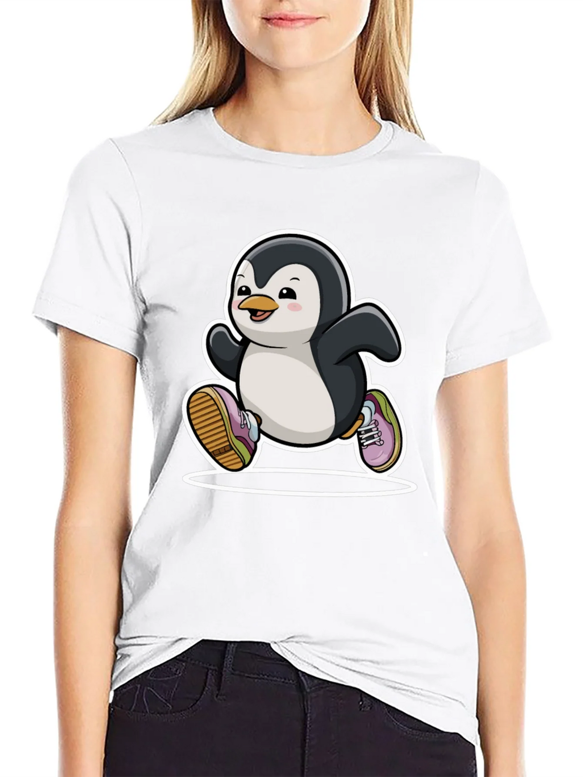 Running Penguin Graphic Tee - Black Cotton Casual Shirt product image 8