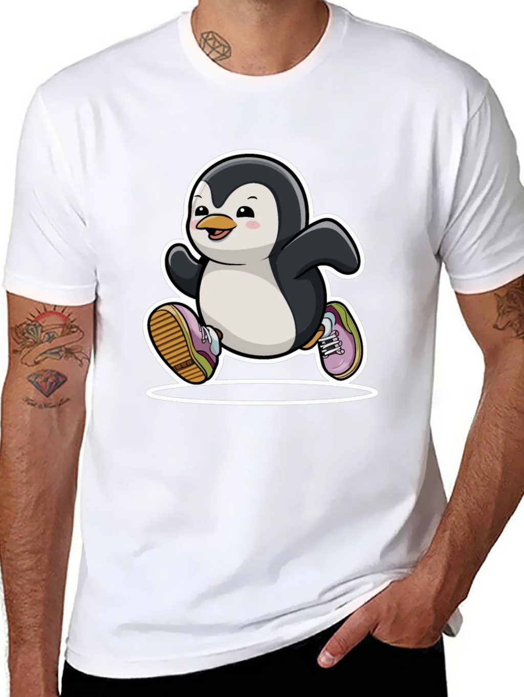 Running Penguin Graphic Tee - Black Cotton Casual Shirt product image 7