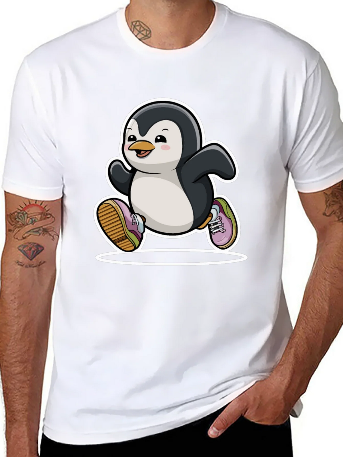 Running Penguin Graphic Tee - Black Cotton Casual Shirt product image 7