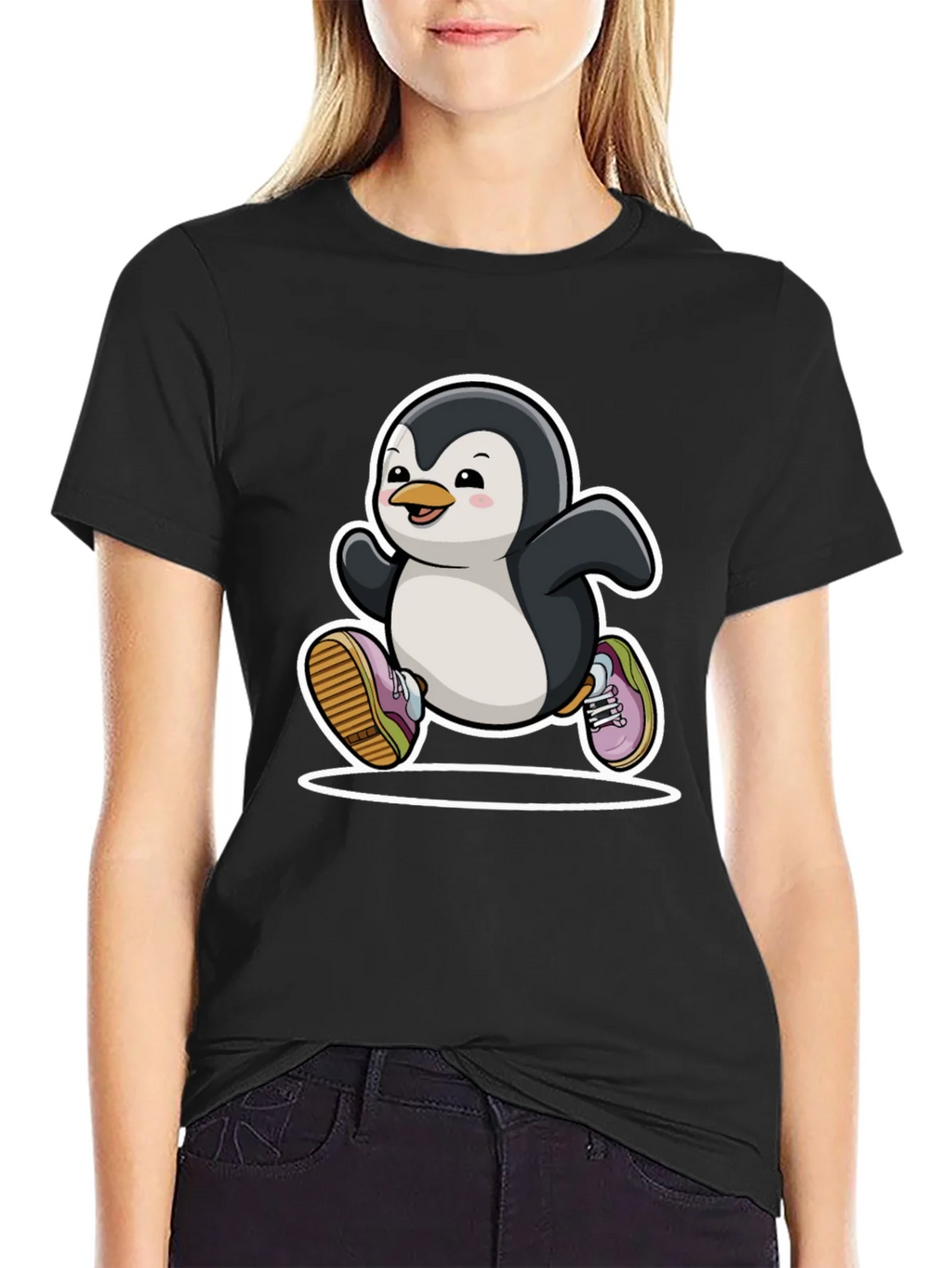 Running Penguin Graphic Tee - Black Cotton Casual Shirt product image 2