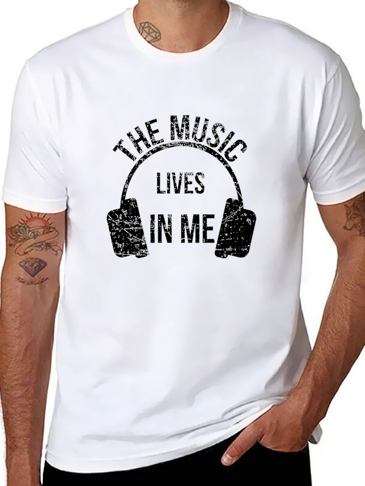The Music Lives In Me Headphones Black T-Shirt product image 6