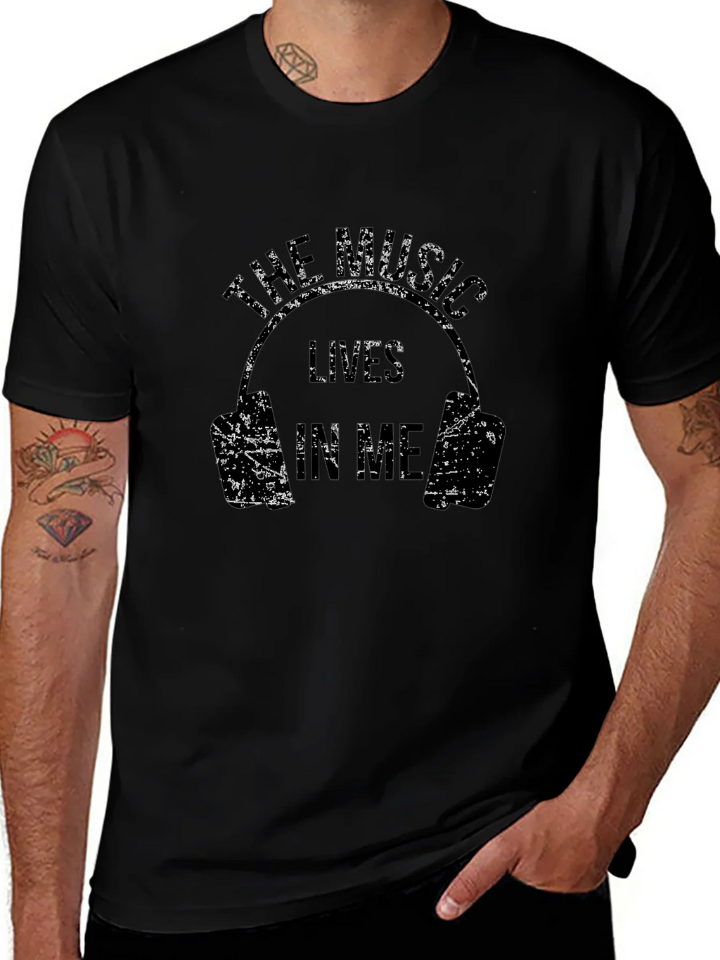 The Music Lives In Me Headphones Black T-Shirt product image 1