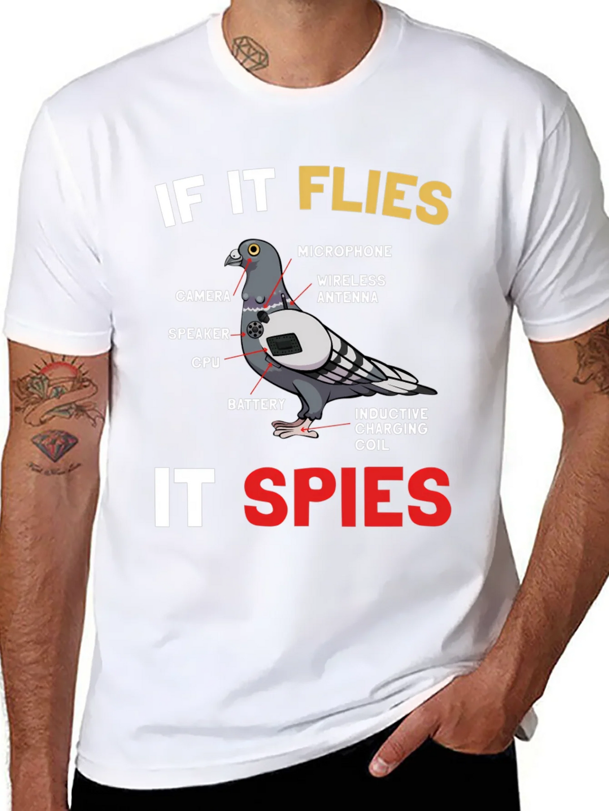If It Flies It Spies Pigeon T-Shirt product image 6