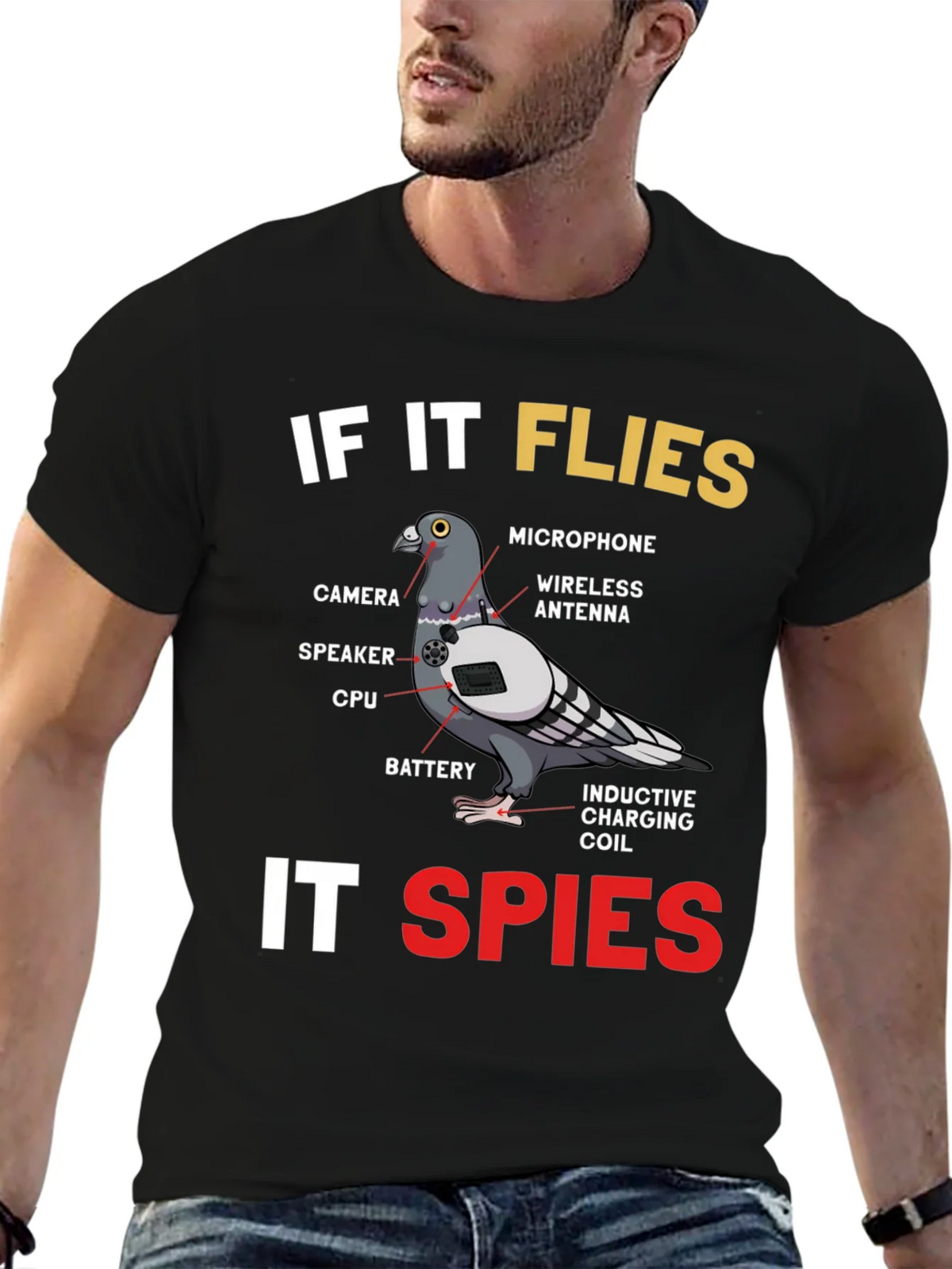 If It Flies It Spies Pigeon T-Shirt product image 5