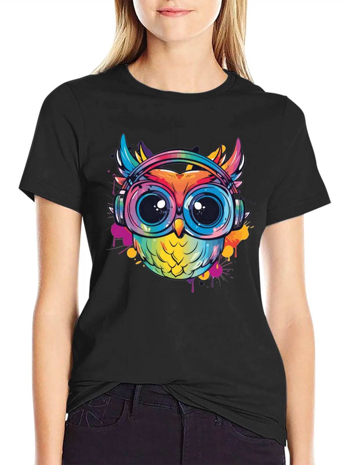 Owl With Headphones Graphic Tee - Trendy Colorful Design product image 2