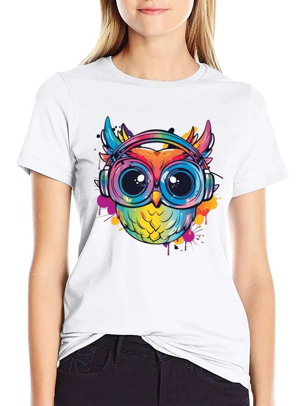 Owl With Headphones Graphic Tee - Trendy Colorful Design product image 8