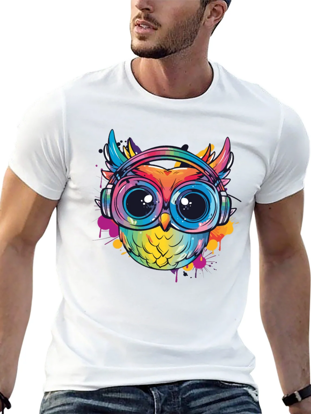 Owl With Headphones Graphic Tee - Trendy Colorful Design product image 12