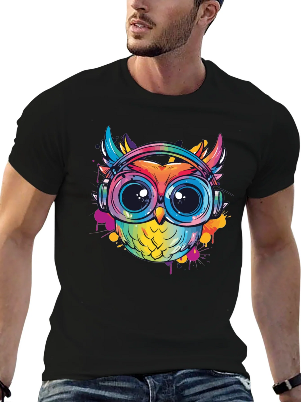 Owl With Headphones Graphic Tee - Trendy Colorful Design product image 6