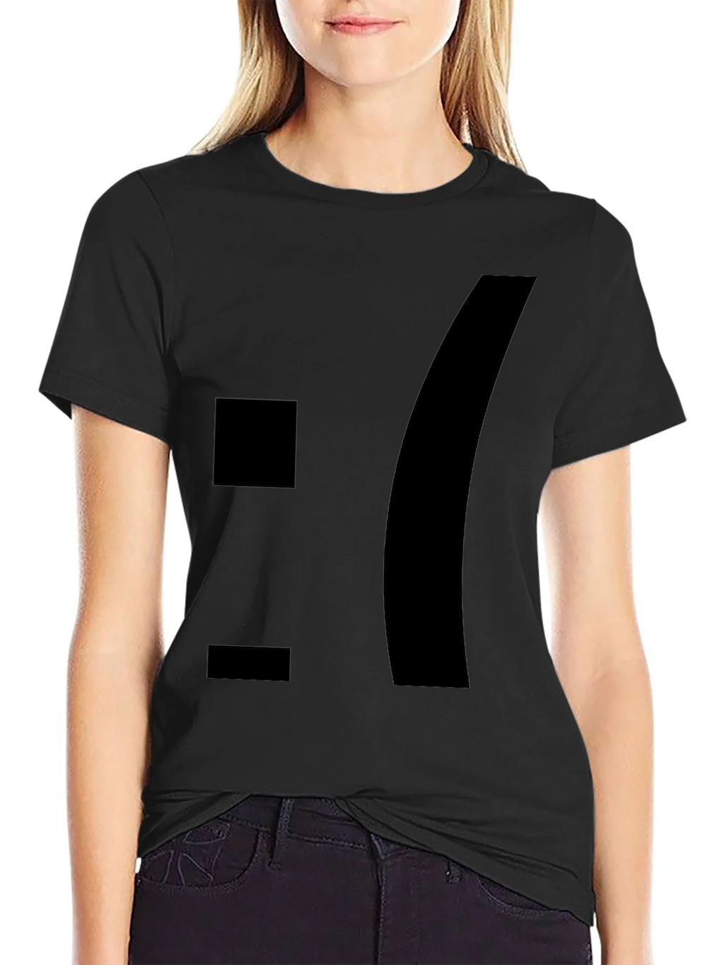 Sad Emoticon Graphic Tee - Black Cotton Blend product image 2