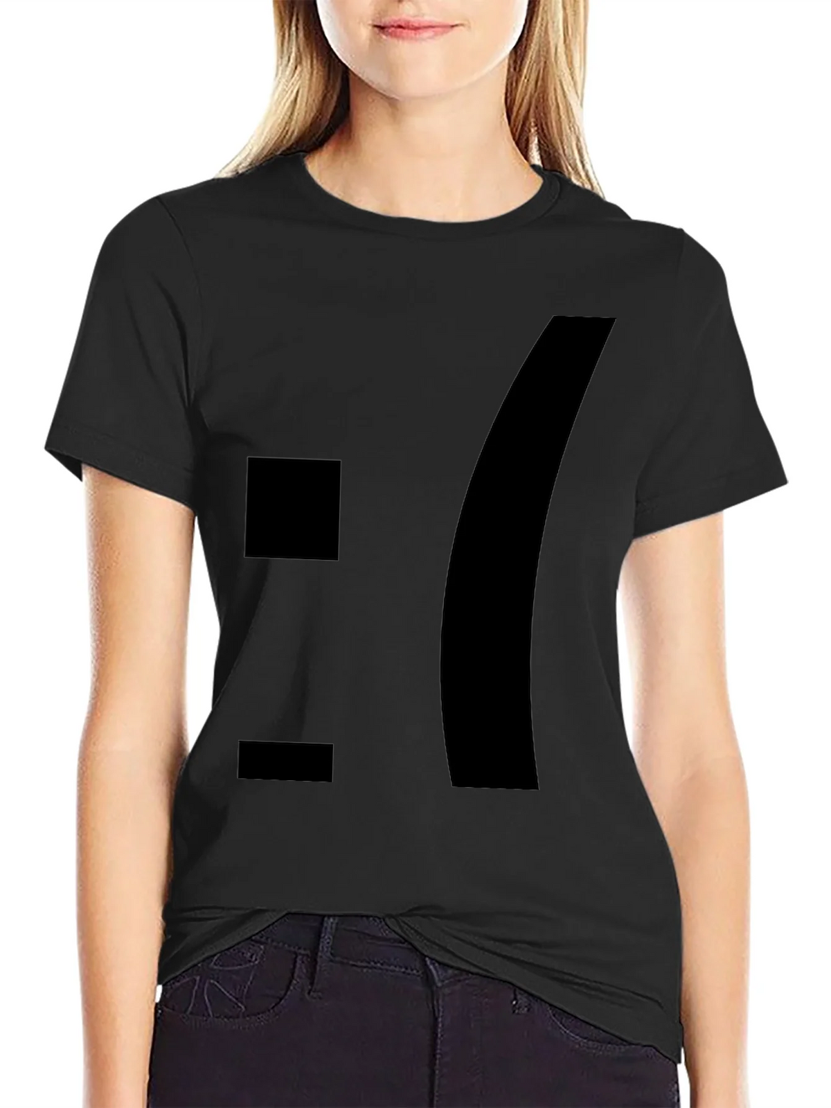 Sad Emoticon Graphic Tee - Black Cotton Blend product image 2